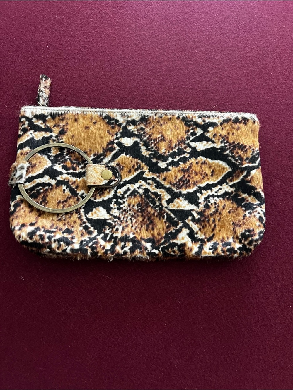 Kim White Snake Print Hair Ring Clutch Wristlet Bag.